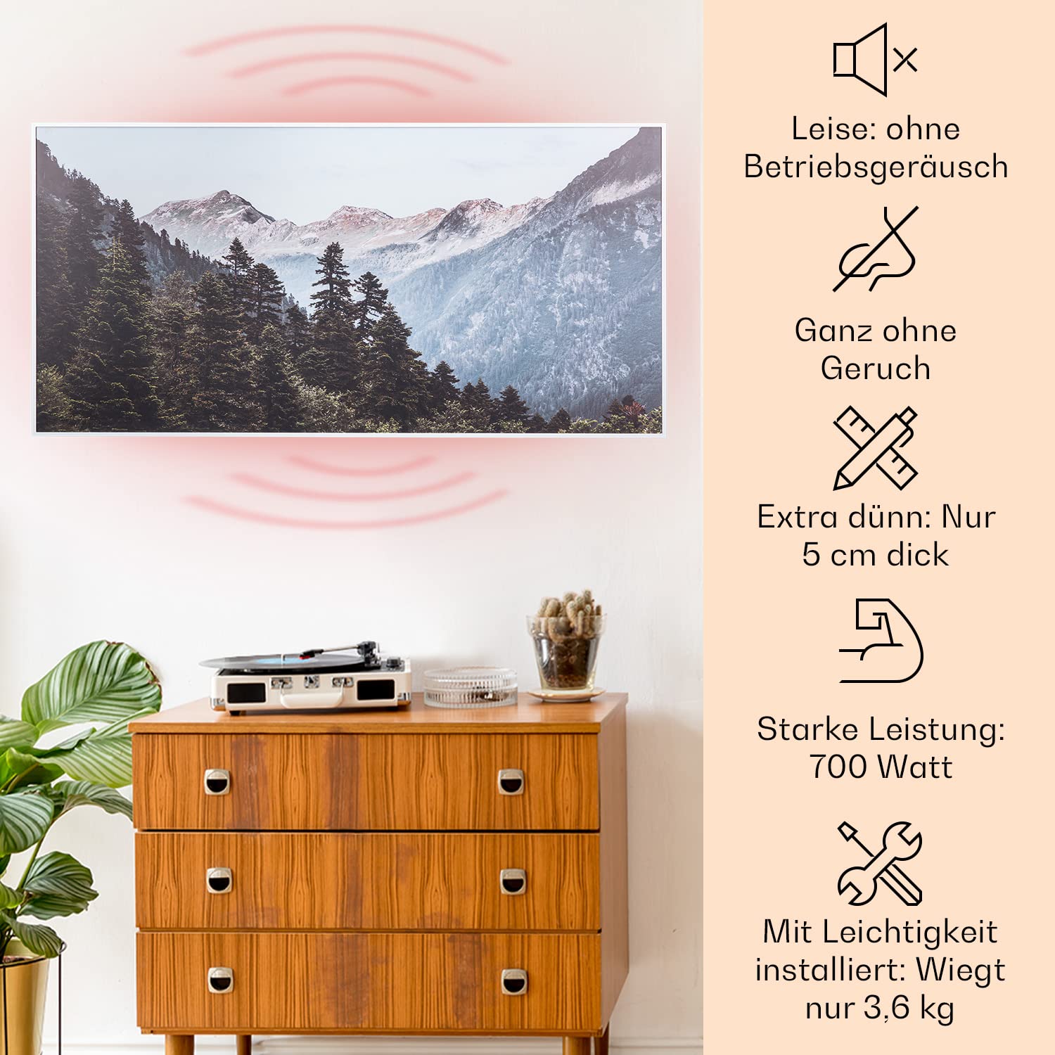 Klarstein Infrarotheizung mit Thermostat, 700W Elektroheizung, Smart Home Bild-Infrarotheizung zur Wandmontage, IR mit IoT/WiFi App-Control, Feuchtraum Flach-Heizkörper, CO2-Freie Wand Heizung 2