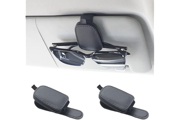 Yuoyar 2 Packs Sunglasses Holders for Car Visor - Magnetic Leather Sunglasses Holder and Ticket Card Clip - Car Visor Accessories (Black)