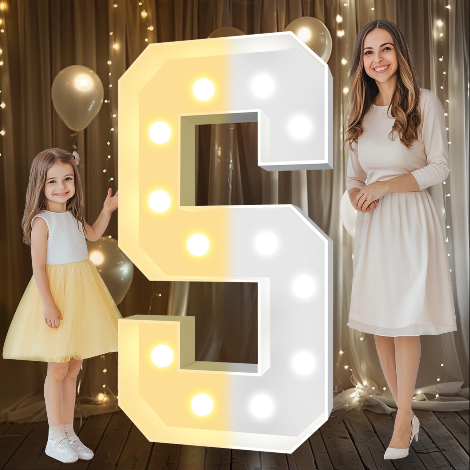 Photo 1 of Pooqla 4 FT Marquee Light Up Letters, Cool White and Warm White Marquee Letter 4 Feet Tall, Giant LED Sign Big Mosaic Letter S for Balloons Birthday Party Anniversary Wedding Decorations