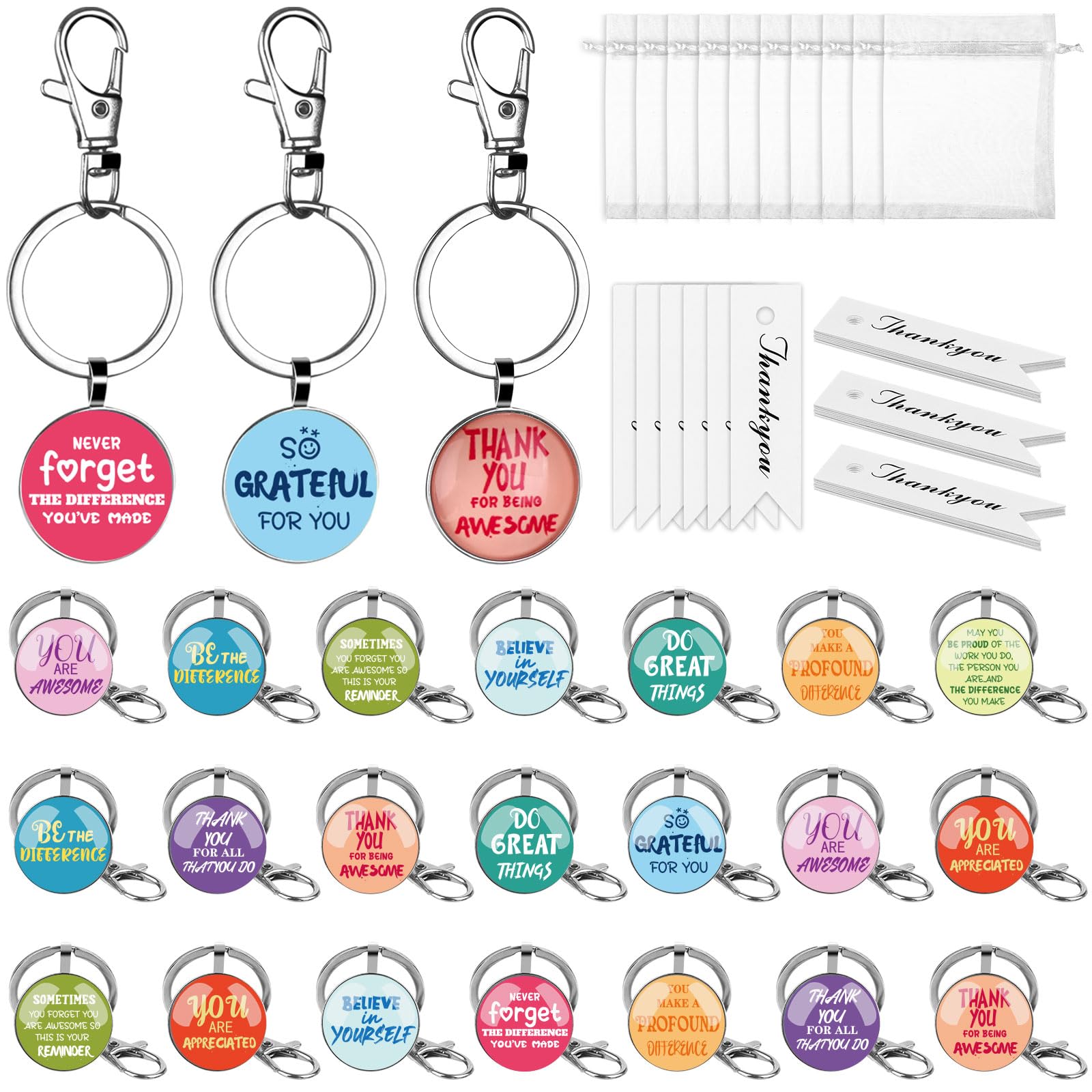 24 Set Thank You Keychains Inspirational Gifts for Coworkers Proud Appreciation Gifts Bulk Women Men Motivational Keychains Staff Appreciation Gifts for Family Nurses Teachers Educator Coworker