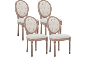 Virabit French Country Dining Chairs Set of 4, Vintage Louis Chairs with Curved Backrest and Beautifully Carved Solid Wood Frame, Farmhouse Dining Chairs for Living Room, Kitchen, Restaurant