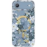 SCORPIFY for iPhone 17 Air Case [Compatible with MagSafe] with Blue Nemophila Floral Design, Cute Clear Flower Magnetic Phone Cover for Women Girls,[Non Yellowing] Slim Bumper with Gold Accents