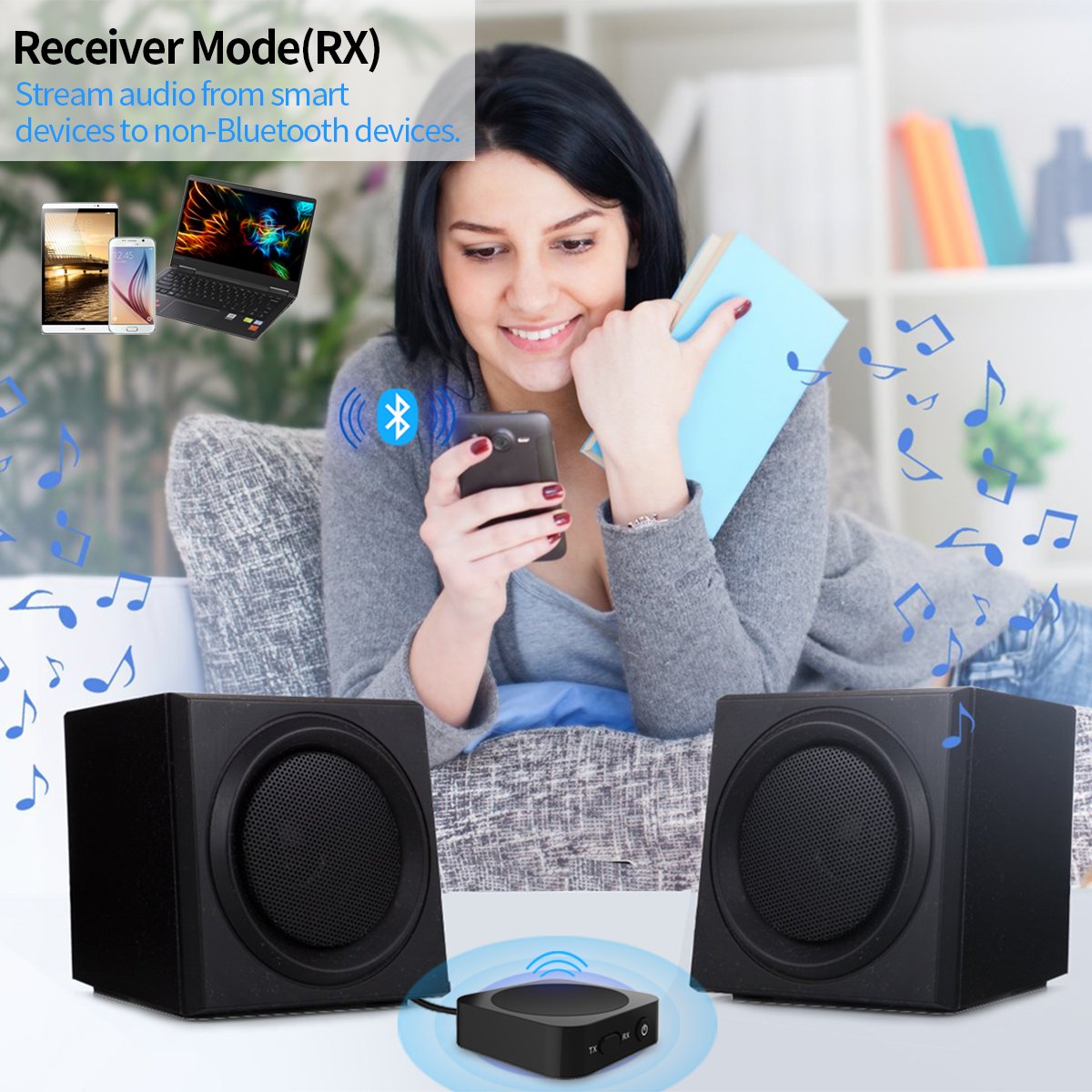 keenstone Mini Bluetooth Emetteur et Récepteur 2-en-1, sans Fil Bluetooth 4.1 Transmetteur et Récepteur 3.5mm Portable Adaptateur 2 Appareils Simultanément pour Parfait Effets Sonores Système