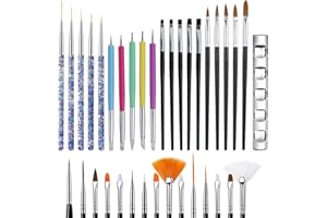 ESUOHYM 36 PCS Nail Art Brushes Set, Striping Brushes for Long Lines, Dotting Tools for Nail Supplies, Powder Brush for Gel Polish Design, Must Have Nail Tech for Salon Home