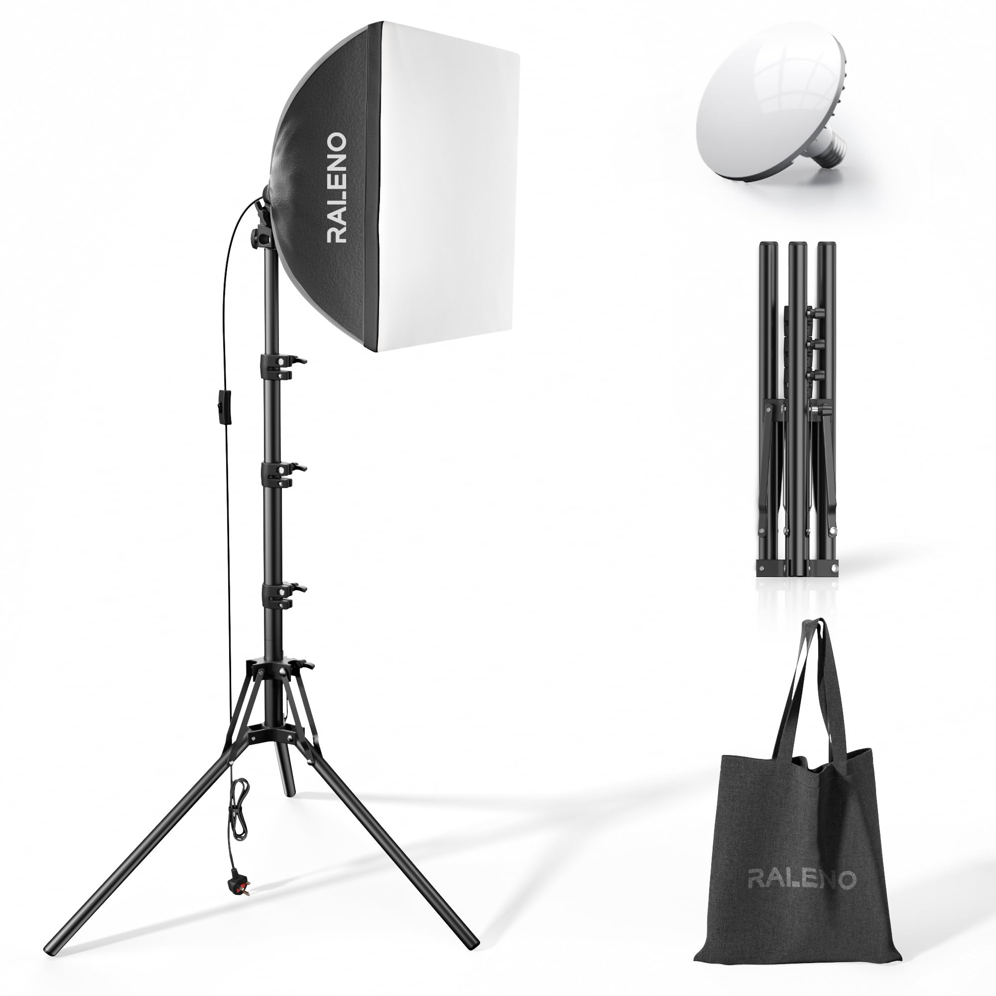 RALENO Softbox Photography Lighting Kit, 40×40cm LED Photography Studio Light with 50W 5500K CCT Bulbs for TikTok Lighting, CRI>97 Light Box Lighting for Video Recording, Studio and YouTube