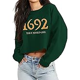 AmazingLucky Halloween Crop Top for Women Long Sleeve Fall Casual Crewneck Spooky Season Graphic Ghost Shirt