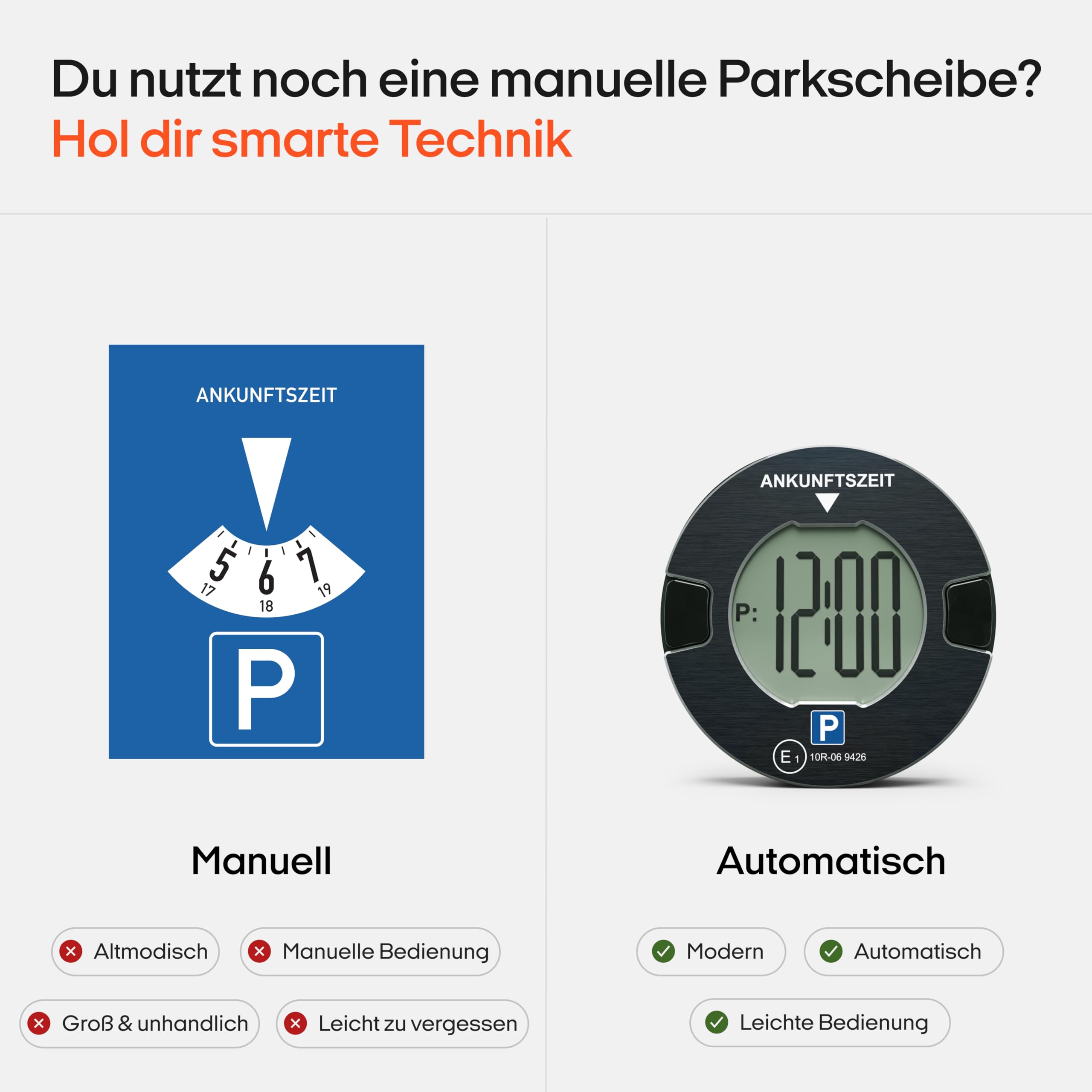 OOONO P-DISC NO1 - Elektronische Parkscheibe mit Zulassung fürs Auto - Automatische Digitale Parkscheibe Elektrisch mit Zulassung vom KBA nach StVO - Elektrische Parkuhr Auto zugelassen 5