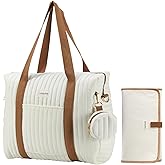 GOBABYMART Diaper Bag Tote for Moms, Baby Hospital Bag with Insulated Bottle Pockets, Changing Pad & Stroller Straps