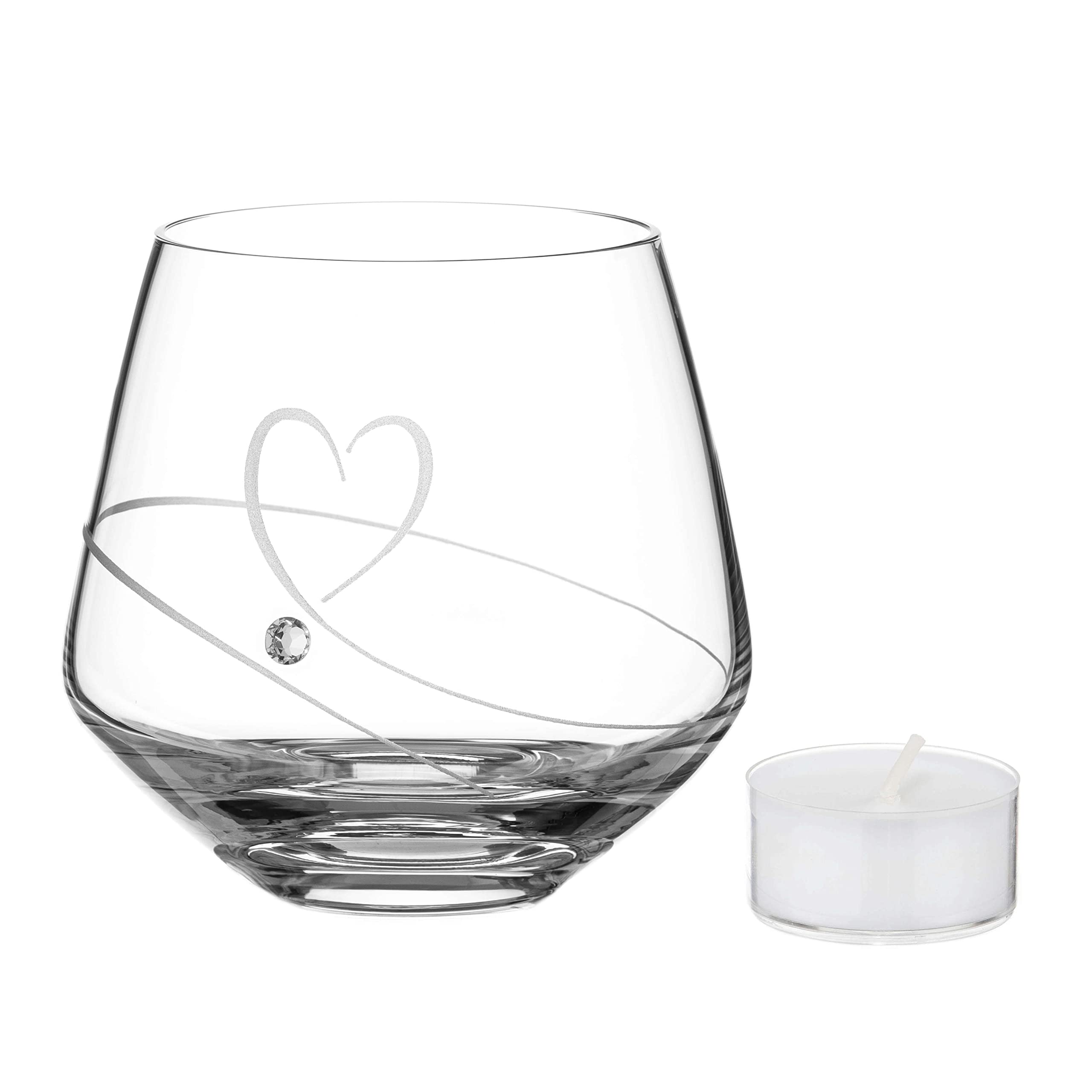 DIAMANTE ''Romance'' tealight holder embellished with Swarovski crystals (premium clear cup tealight included) for Valentines Day