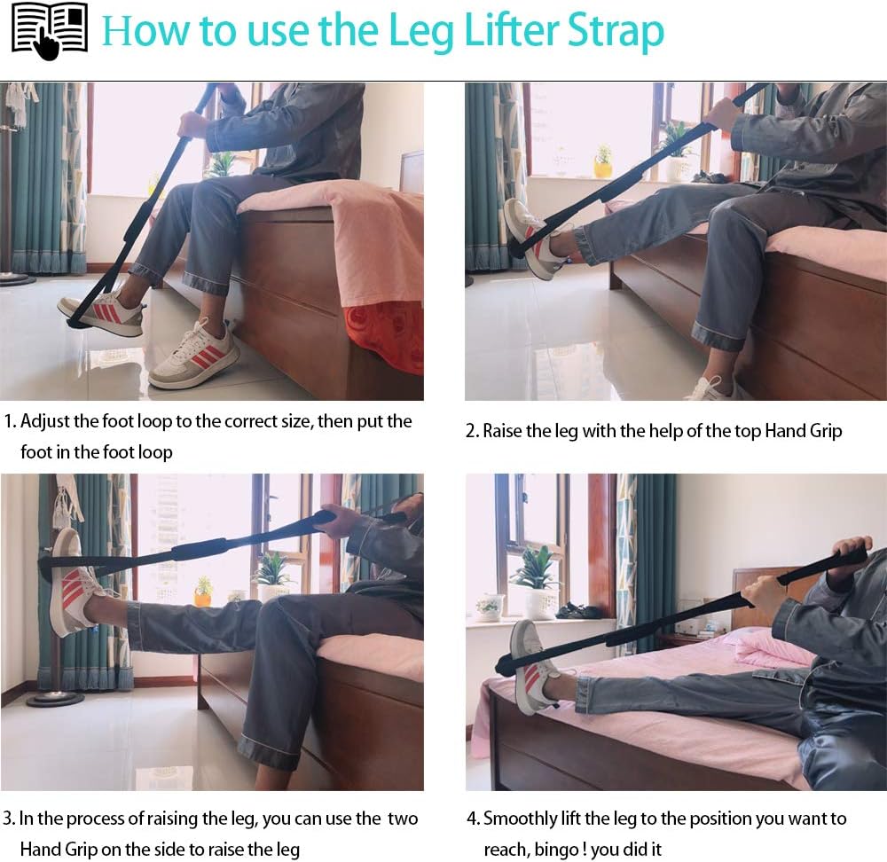 Fanwer Leg Lifter Strap（Multi-Loop Adjustable 35" - 44"）- Rigid Foot Loop & Hand Grip, Padded Handgrips & Soft Foot Pad, Mobility Aid for Hip & Knee Replacement, Elderly, Handicap, Disability: Health & Personal Care