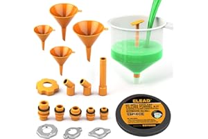 ELEAD No-Spill Coolant Funnel Kit - 19-Piece Radiator Funnel burping kit, coolant Bleeder kit, Extra Funnels and Adapters for Universal Vehicle