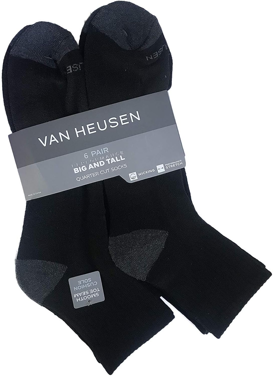 Van Heusen 6 Pair Big and Tall Men's Performance Quarter