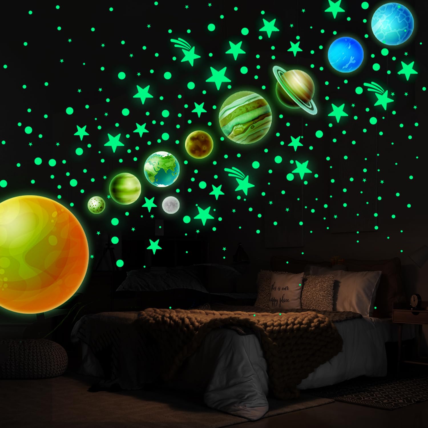 GIKPAX Cosmic Wall Stickers, Glow in the Dark Stars and Planets, Pack of 444 PVC Stickers, Ideal for Children's Room and Bedroom