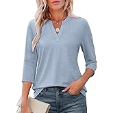 ATHMILE Womens V Neck 3/4 Sleeve T Shirts Spring Summer Tops Tunic Casual Tees Henley Beach Vacation Basic Fashion Clothes