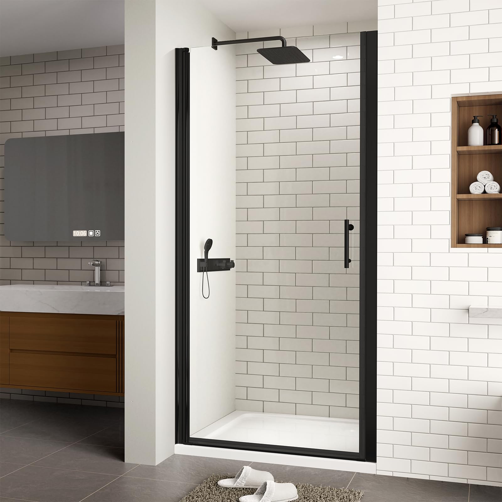 Photo 1 of ACE DECOR 34-35.4" W x 72" H Frameless Pivot Shower Door, 1/4" (6mm) Clear SGCC Tempered Glass Shower Door, Pivot Swing Shower Glass Door in Matte Black Finish, Reversible Installation