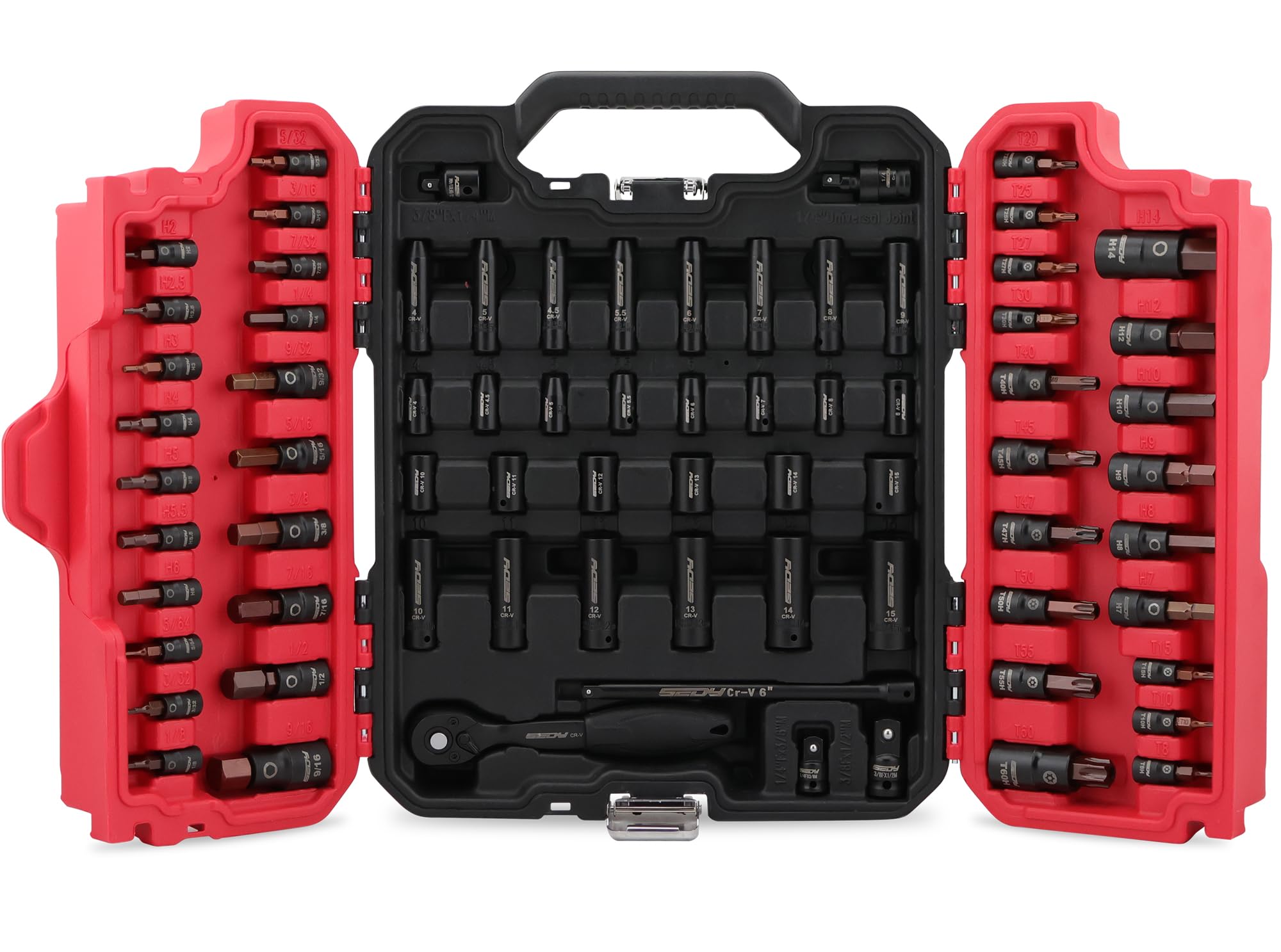Photo 1 of 73-Piece Hex Torx Bit Impact Socket-Set, Master Impact Socket Set, SAE Metric Deep Shallow Sockets Torx Bit Sockets Includes Ratchet Handle, Adapters, Impact Universal Joint, Extension Bars