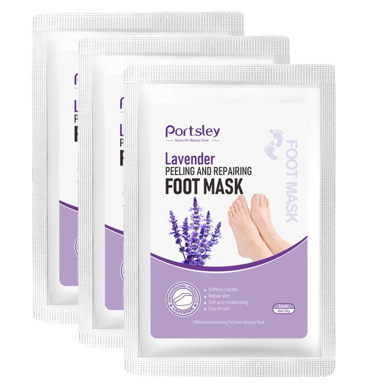 3 Pairs Foot Peel Mask - Lavender Foot Mask for Dry Skin - Foot Peel Mask for Hard Skin - Cracked Heel Treatment Foot Mask Socks - Foot Moisturiser Socks for Foot Care,Cracked Heel, Dead & Dry Skin