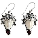 NOVICA Artisan Handmade Garnet Blue Topaz Dangle Earrings Crafted Bone Sterling Silver Red White Indonesia Birthstone [1.7 in L x 0.8 in W x 0.4 in D] ' Princess Aura'