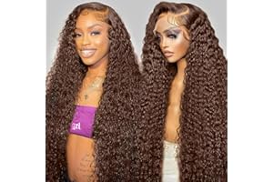 GXTKI 30Inch Chocolate Brown Lace Front Wig Human Hair 200 Density 13x6 HD Deep Wave Lace Front Wigs Human Hair Colored Deep Curly Lace Frontal Wigs Glueless Wig Brown Wig Wigs for Women