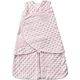 HALO Sleepsack Swaddle Plush Dot Velboa, 3-Way Adjustable Swaddle Blanket, TOG 3.0 for Cool Climates, Pink, Newborn, 0-3 Months