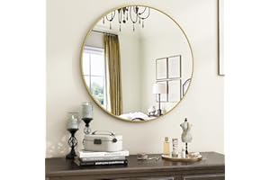 VooBang Gold Round Bathroom Mirror, 20 inch Circle Mirror, Round Wall Mirror with Simple Metal Frame, Modern Round Hanging Mirror for Bathroom, Hallway, Livng Room (Gold Frame)