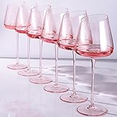 OUHT Pink Slanted Wine Glasses Set of 6, 18 oz Large Stemware for Red or White Wine, Elegant Drinking Glassware for Parties, Weddings, and Home Bar Birthday Gift for Women