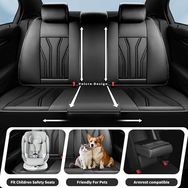 CONJIE FIT PRIUS CAR SEAT COVERS FOR TOYOTA PRIUS 2001-2025 2026 -FULL SET PREMIUM LEATHER, WATERPROOF, BREATHABLE，ALL-WEATHER SEAT CUSHION PROTECTO & AIRBAG COMPATIBLE, 5-SEATS ALL BLACK