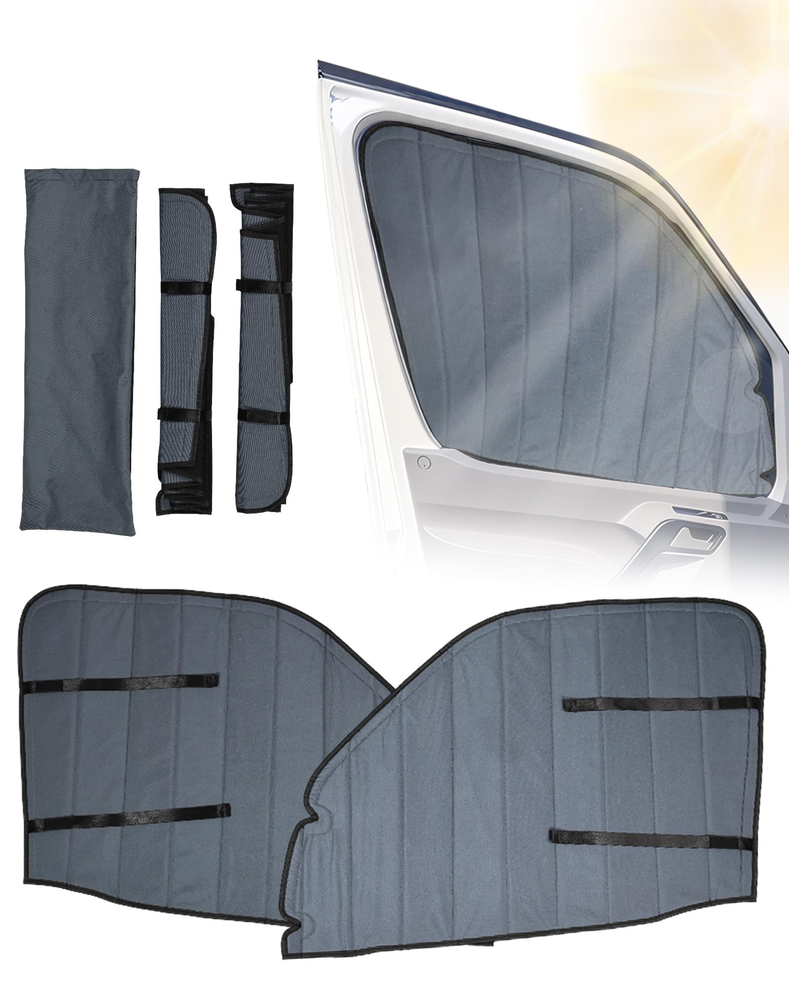 Photo 1 of Vanhoxcci Insulated Blackout Van Window Covers Fit for Mercedes Benz Sprinter NCV3 2007-2018, Magnetic Van Front Door Side Window Shades, Gray (Pair)