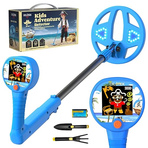 DR.ÖTEK Metal Detector for Kids - Innovative Color LCD Display, 6.7” LED-Lit Coil, Lightweight & Adjustable Kids Metal Detector with Safe Rubber Grip, Ideal Gifts for Boys & Girls Ages 3-12, Blue