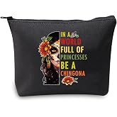 JXGZSO Mexican Lady Cosmetic Bag In A World Full Of Princesses Be A Mexican Makeup Bag Badass Women Gift (Mexican women black)