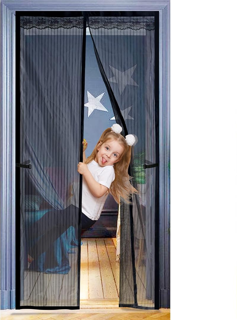 JOREAL 80x200cm Magnetic Fly Screen Door, Anti Mosquito Polyester Mesh with Lace
