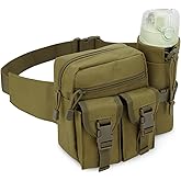 DOB SECHS Hiking Waist Bag with Detachable Water Bottle Holder and Adjustable Waist Belt Oxford Fanny Pack for Men Women Causal Belt Bag for Travel Outdoor Fishing Running Hiking Hunting,Khaki