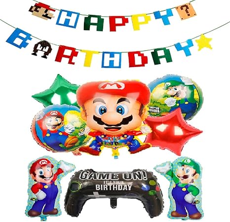 Amazon スーパーマリオ 誕生日 飾り付け パーティー セット 可愛い キャラクター 子供 男の子 3 女の子 レッド グリーン アニメ Happy Birthday ガーランド バルーン 風船 スター ゲームコントローラ 9枚セット 風船 バルーン おもちゃ