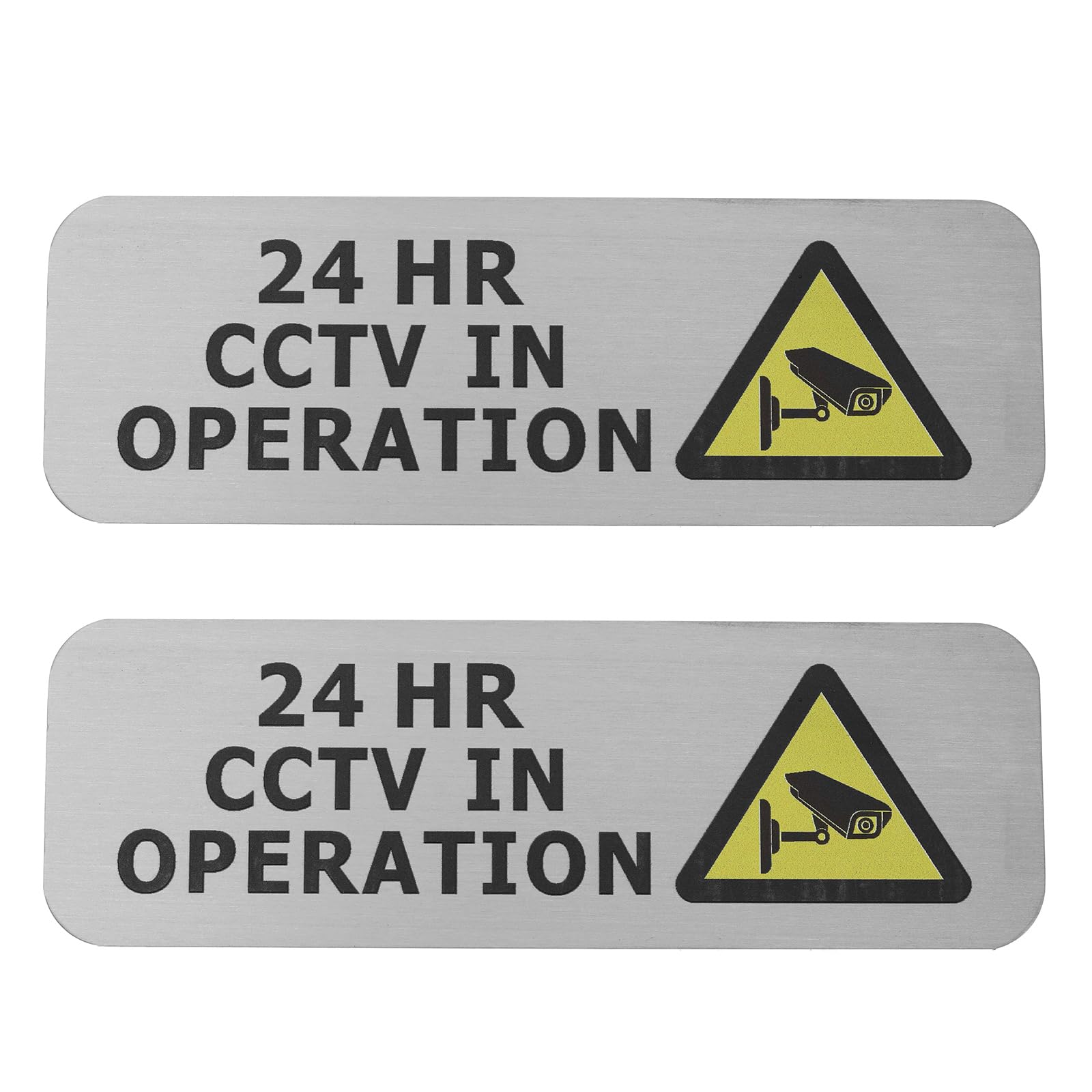 OTOTEC 2PCS 24 HR CCTV in Operation Camera Recording Notice Sign Brushed Silver Metal Security Safety Sign 15x5x1cm for Doorways Walls Fences