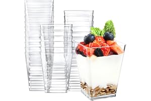 Eupako 100 Pack 5 oz Square Clear Plastic Dessert Cups Small Clear Plastic Tumbler Cups Great for Desserts, Appetizers, Puddings, Mousse and More