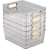 Quickquick Clear Storage Bins Basket, Plastic Pantry Bin Organizer, 6 Packs | Plastic Fridge Organizer Bins, Clear Containers with Handle