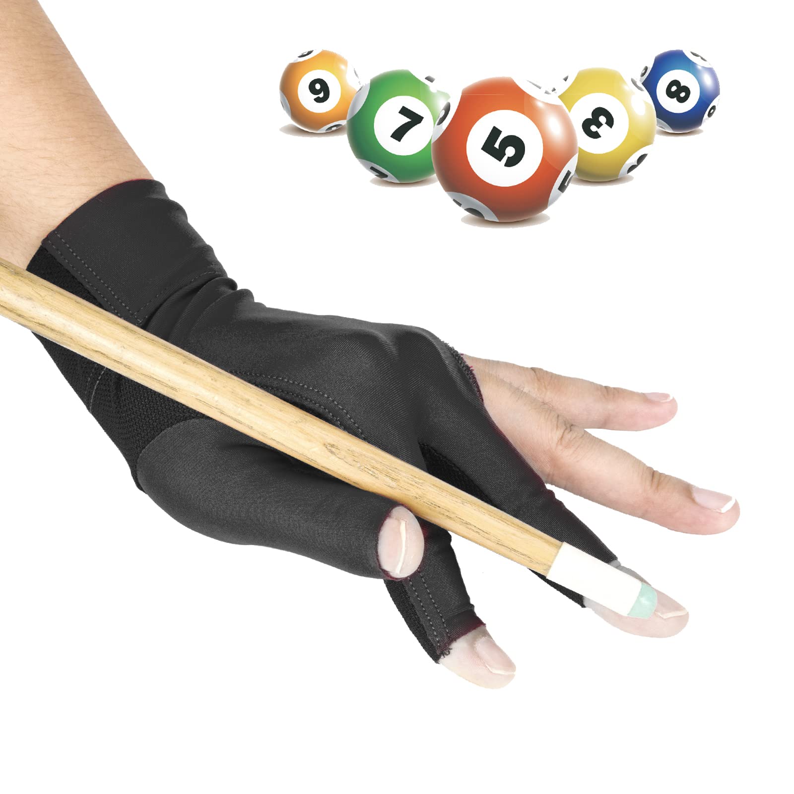 3 Finger Billiards Gloves for Left Hand, Snooker Anti Slip Billiards Gloves, Stretchable Cue Gloves, Open Pool Gloves, Professional Show Snooker Billiard Accessories replacement for Man Woman Player