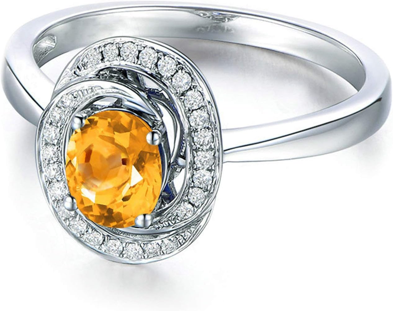 AnazoZ Oval Cut 8X6MM Yellow Citrine Ring Band S925 Sterling Silver Engagement Rings Wedding Bands