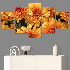 SIGNWIN 5 Panel Canvas Wall Art Yellow Petals...