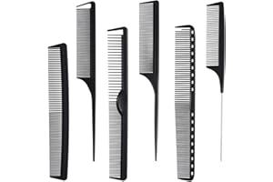 MODENGKONGJIAN 6 Pieces Carbon Fiber Hair Combs Set, General Styling Grooming Comb, Anti Static Heat Resistant Hairdressing Comb, Fine and Wide Tooth Hair Barber Comb, Rat Tail Comb