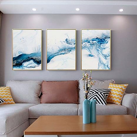 Amazon 抽象的なキャンバスの壁の芸術氷の隙間の青い海の水ポスターとリビングルームの装飾のための写真を印刷します 50x70cm 3pcsフレームなし ウォールステッカー オンライン通販