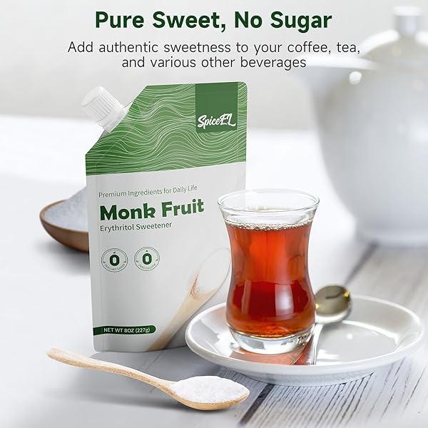 SPICEEL MONK FRUIT SWEETENER WITH ERYTHRITOL – WHITE SUGAR SUBSTITUTE, COFFEE, TEA, GLUTEN FREE, VEGAN, SUGAR REPLACEMENT(8 OZ)