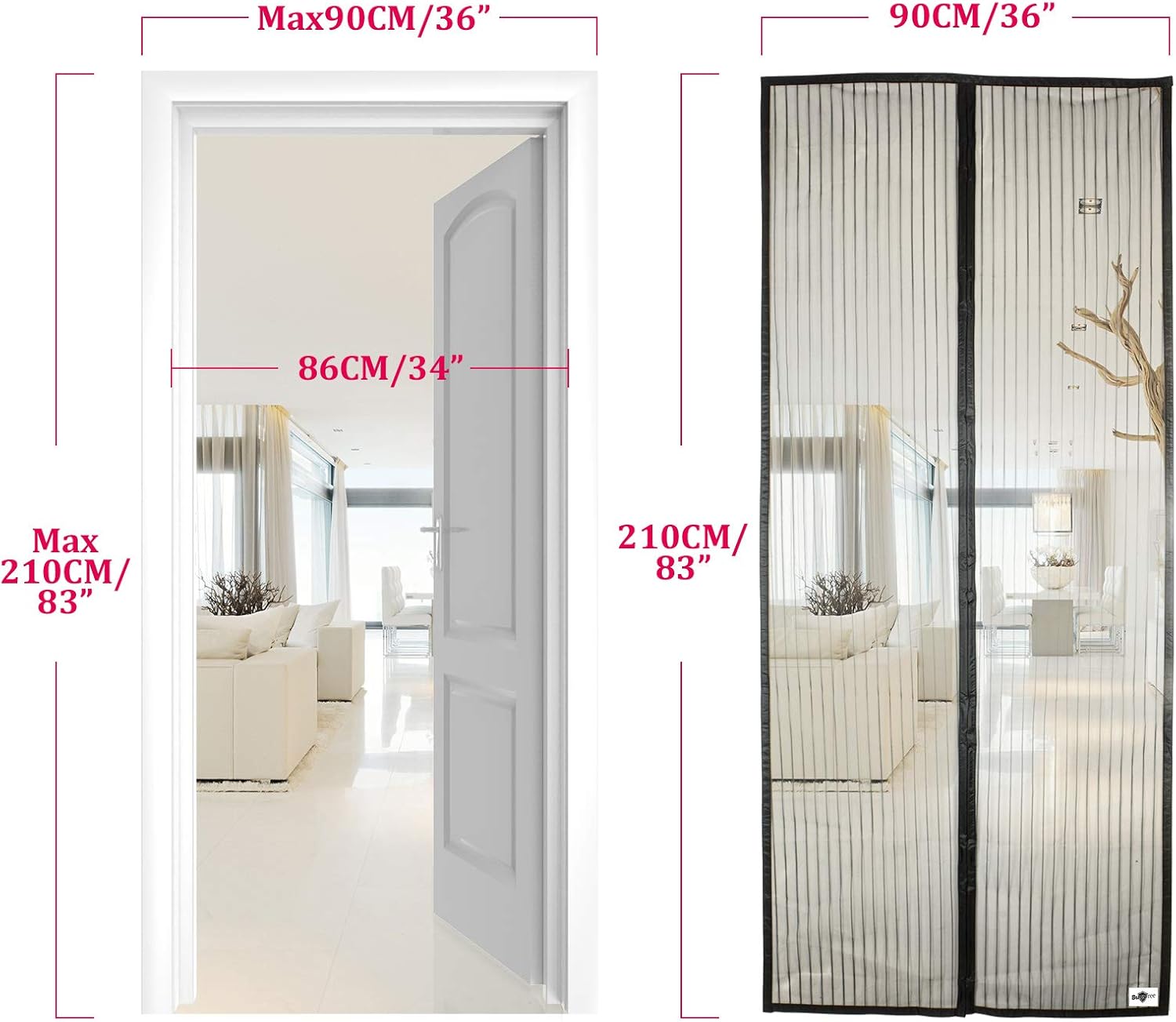 Apalus Magnetic Screen Door, 36"x83" Super Strong Fly Mesh, 28 Magnets from Top to Bottom Ultra Seal Magnets Close Automatically - - 