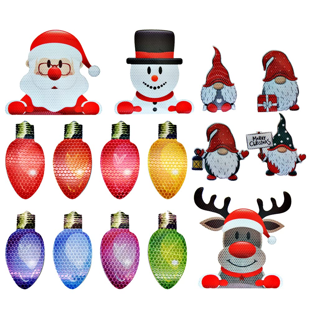 Wakauto 1 Set Christmas Car Refrigerator Magnet Decorations Reflective Bulb Light Santa Reindeer Snowman Gnome Stickers Accessories Holiday Ornament