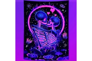 Fungarth Blacklight Skeleton Tapestry UV Skull Kissing Love Tapestries for Bedroom Aesthetic Purple Blue Flower Cute Tapestry Wall Hanging for Living Room Dorm (36” x 48”)