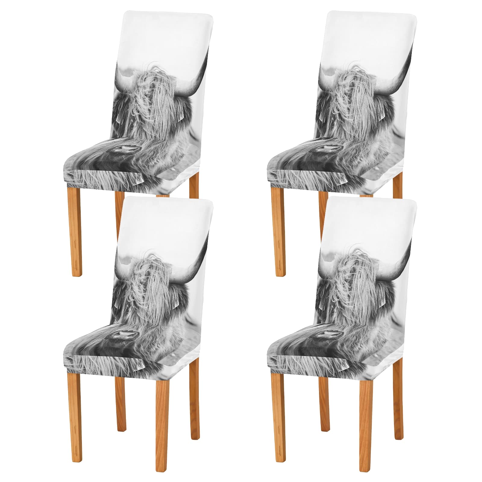 xigua Chair Covers for Dining Room, Highland Cow Chair Slipcovers Removable Washable Chair Covers Protector Perfect for Home/Restaurant/Hotel Ceremony 4PCS
