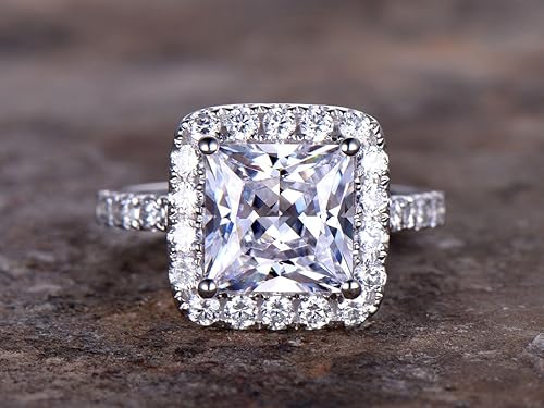 Amazon Com Big Princess Engagement Ring Halo 8mm Vvs Man Made Diamond Ring Sterling Silver With 18k Gold Plated Promise Ring Stacking Ring Man Made Diamond Cz Ring Any Size Handmade