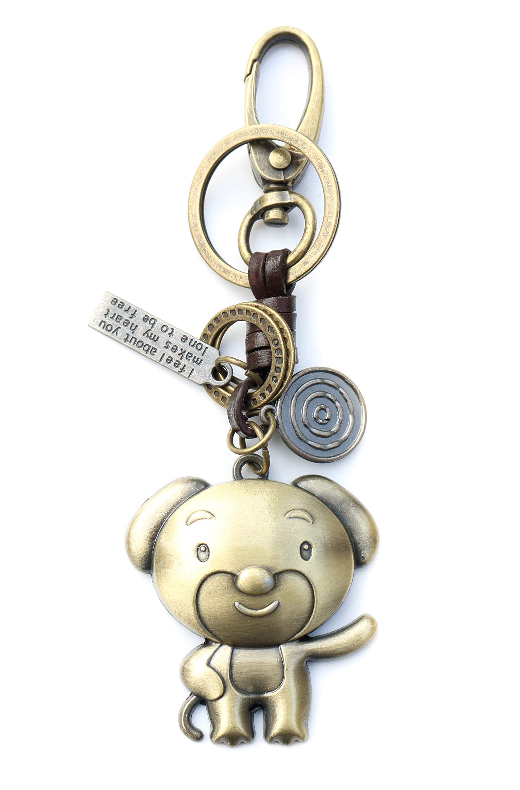 AuPra Funny Dog KeyRing Gift Idea Women Men Leather Home Vintage Animal Lovers KeyChain Mum Dad Novelty Friendship Charm Key Ring Present | Girl & Boy Cute Best Friend Mini Pendant
