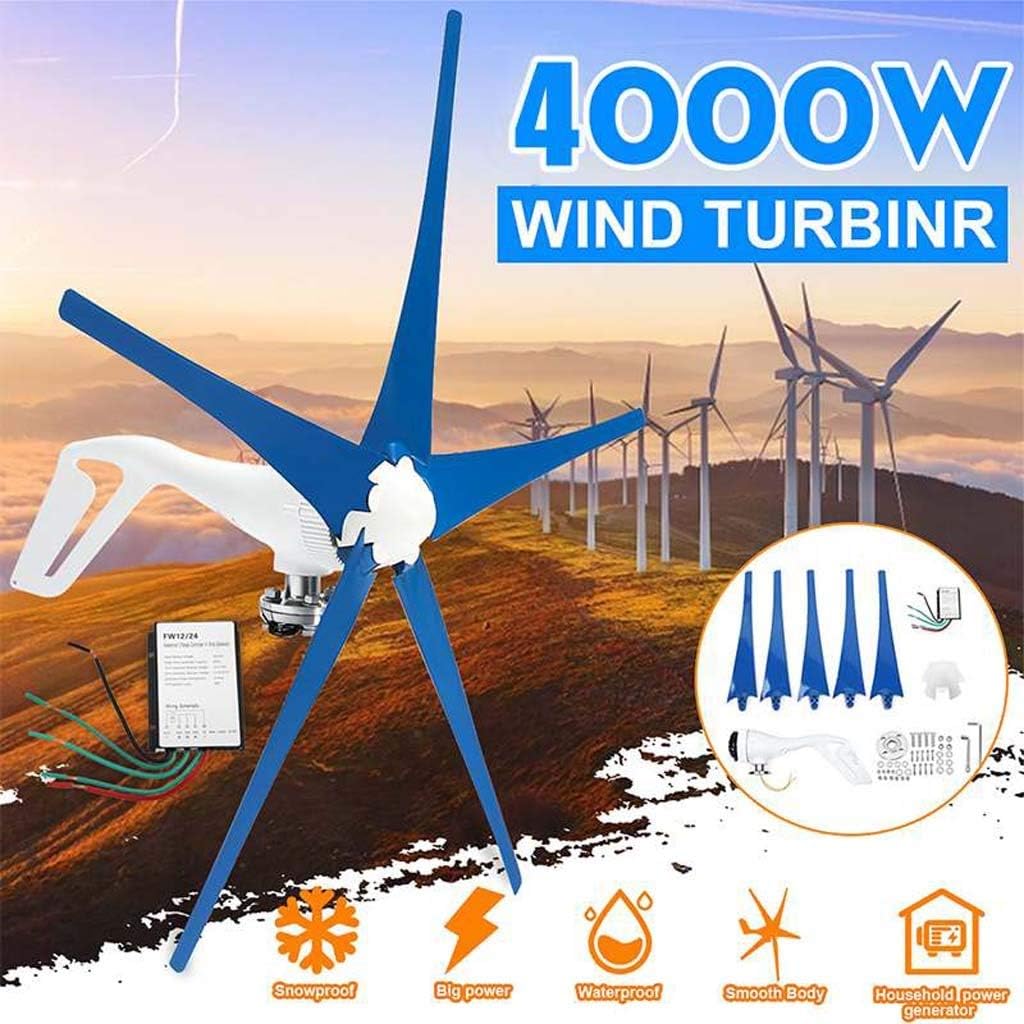 LeiQuanQuan Hot Wind Turbines Generator 4000W 12V/24V 5 Blades Horizontal Wind Generator With Controller Windmill Energy Turbines Charge (Voltage : 12V)