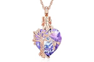 shajwo Tree of Life Cremation Heart Urn Ashes Necklace for Women Men Cremation Crystals Ash Pendant Loved One Memorial Jewelry